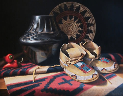 'A Convergence of Culture' by Sue Krzyston Oil on Canvas Native American Still Life Painting at Rowe Gallery